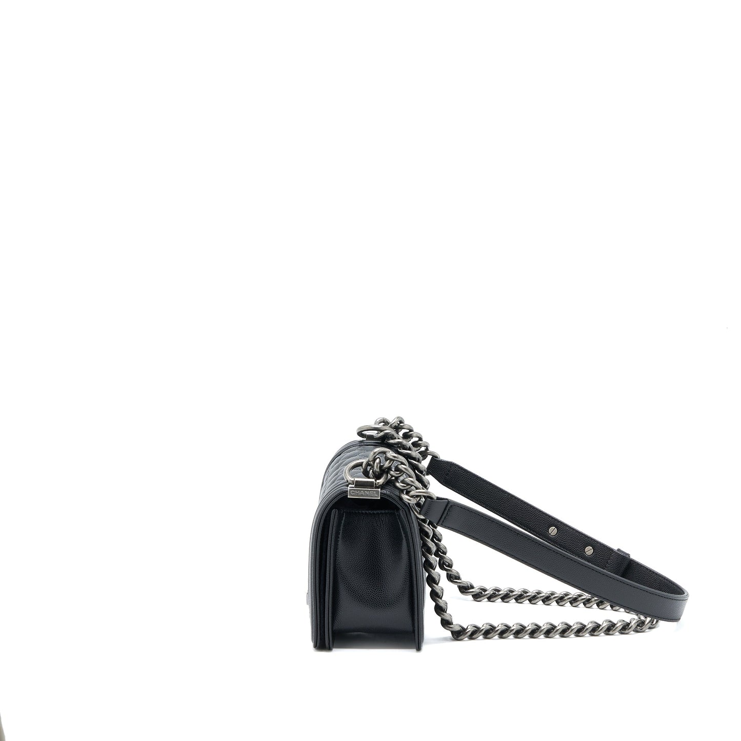 Chanel Small Boy Bag Caviar Black Ruthenium  (Microchip)