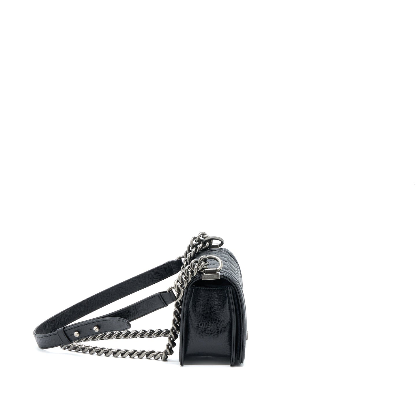 Chanel Small Boy Bag Caviar Black Ruthenium  (Microchip)