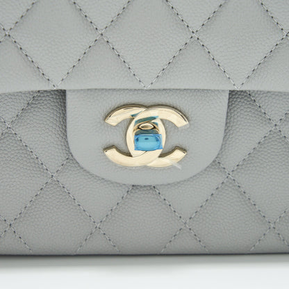 Chanel 21A Small Classic Double Flap Bag Caviar NC634 Light Grey L