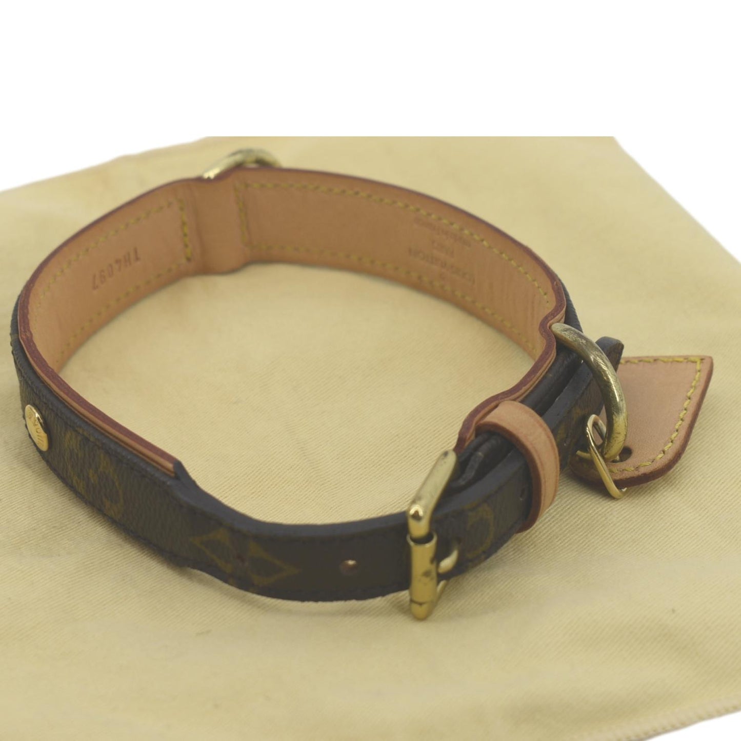 LOUIS VUITTON Baxter Monogram Canvas Dog Collar Brown