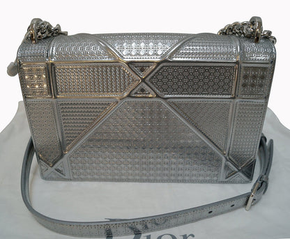 CHRISTIAN DIOR Handbags - Diorama Silver Perforated Leather Bag