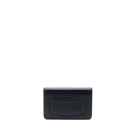 Chanel Chevron Wallet On Chain Black with Black Hardware