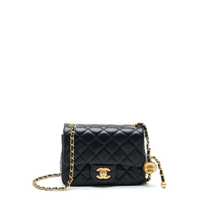 Chanel Pearl Crush Mini Square Flap Bag Lambskin Black