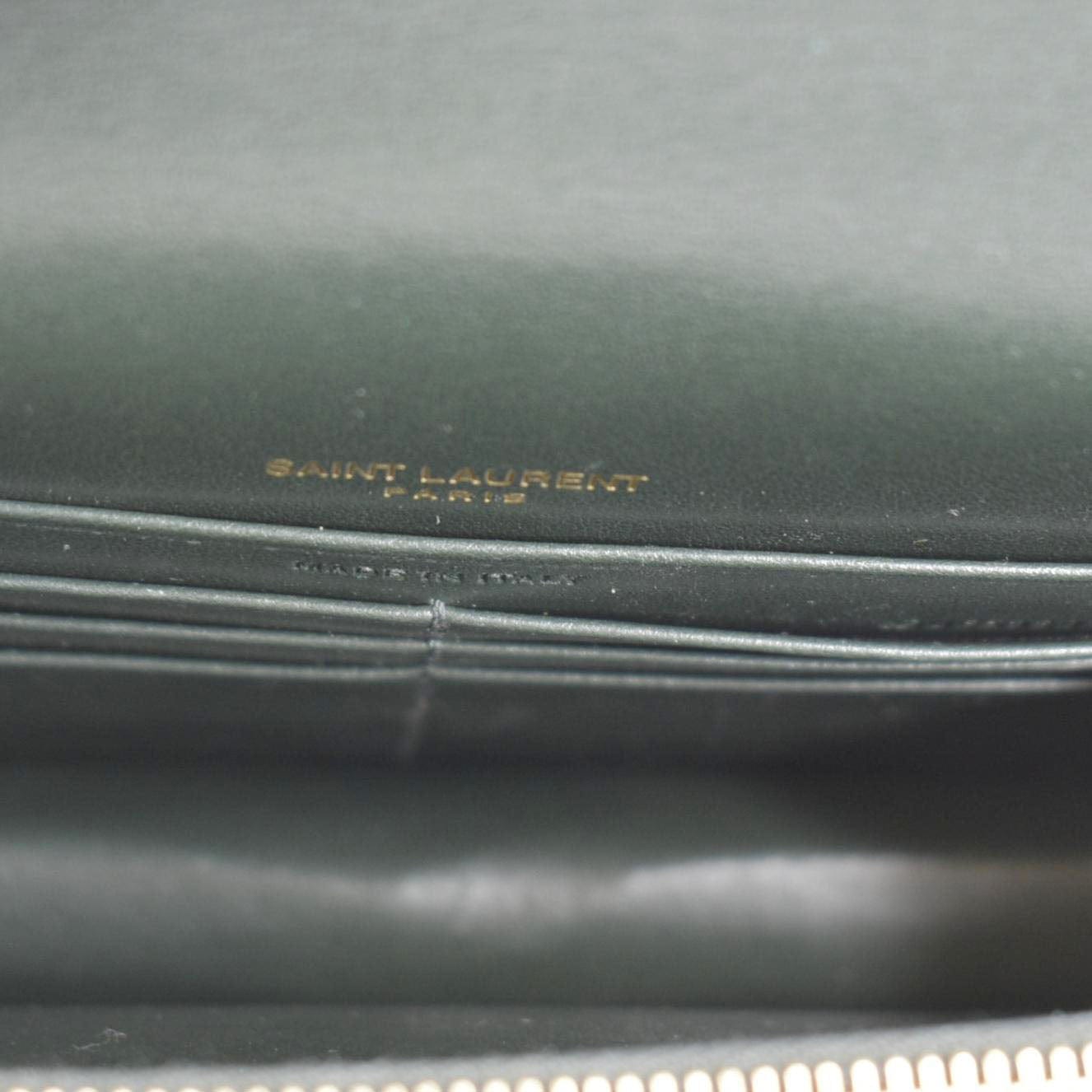 YVES SAINT LAURENT Sunset Crocodile Embossed Leather Crossbody Bag Green