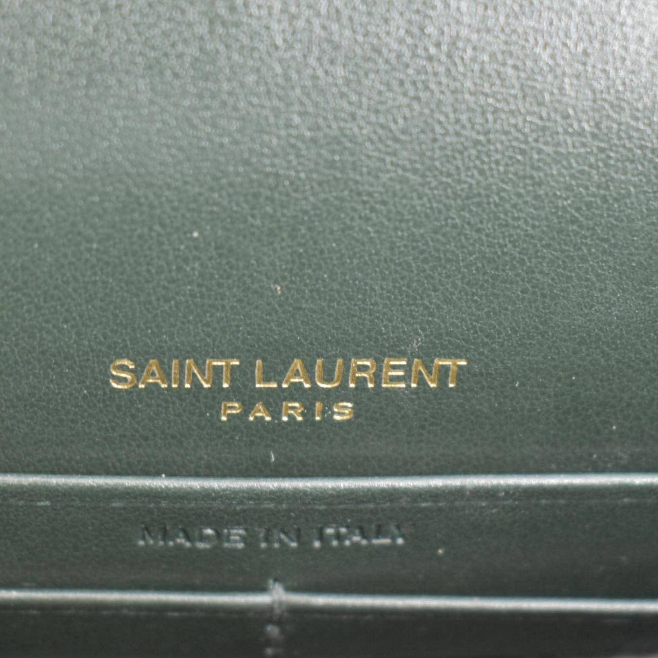 YVES SAINT LAURENT Sunset Crocodile Embossed Leather Crossbody Bag Green