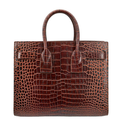 YVES SAINT LAURENT Sac de Jour Embossed Leather Satchel Bag Chocolate Brown