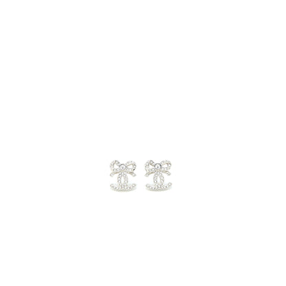 Chanel Bow/CC Logo Earring Crystal Silver Tone