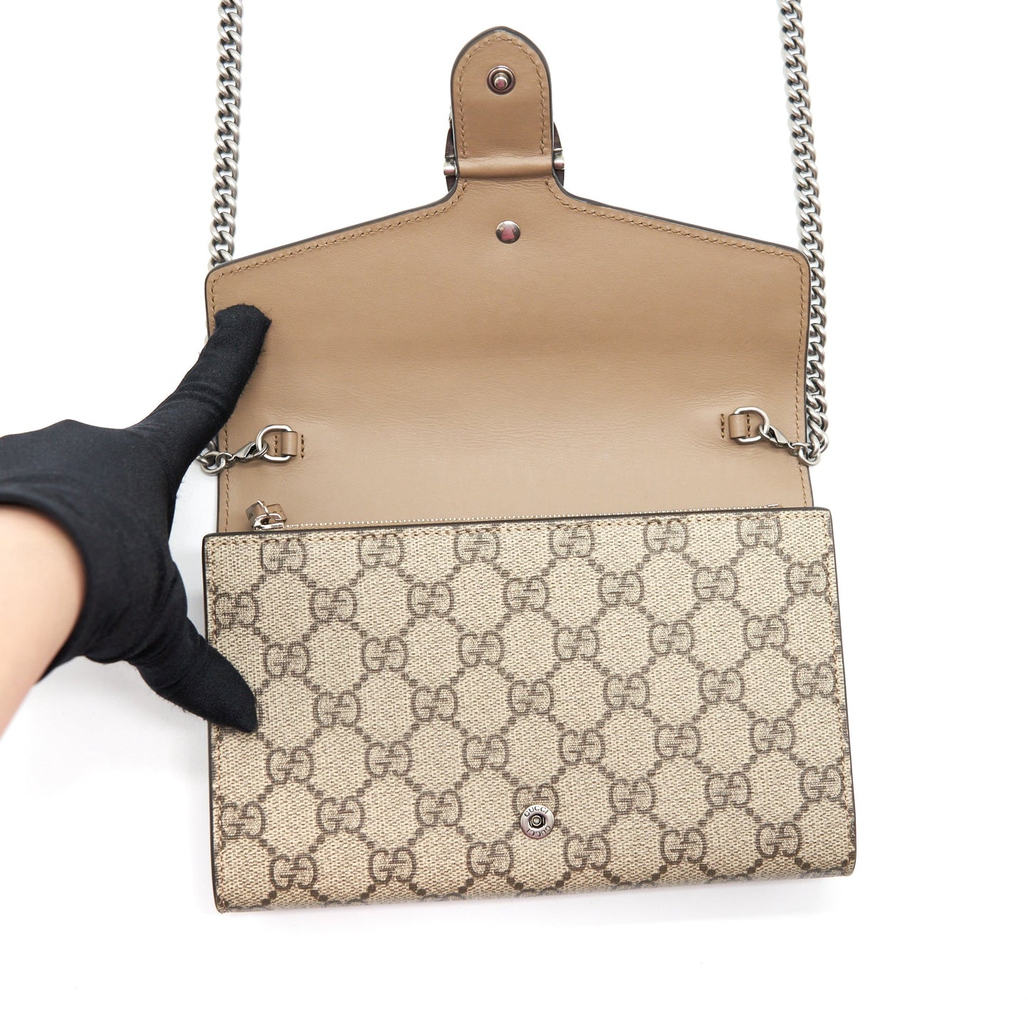 Gucci Dionysus GG Supreme Chain Wallet Beige SHW
