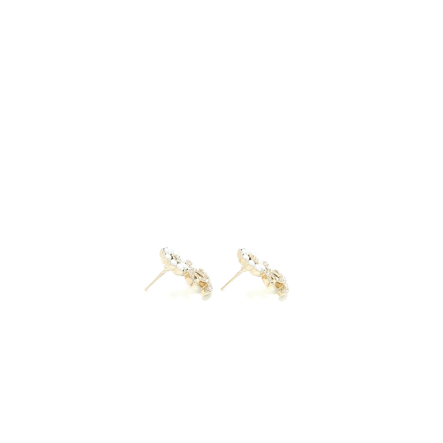 Chanel Camellia CC Logo Earrings Pearl/Crystal Light Gold Tone