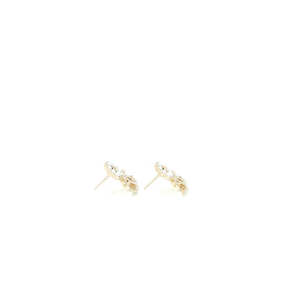 Chanel Camellia CC Logo Earrings Pearl/Crystal Light Gold Tone