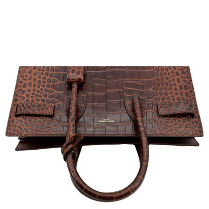 YVES SAINT LAURENT Sac de Jour Embossed Leather Satchel Bag Chocolate Brown