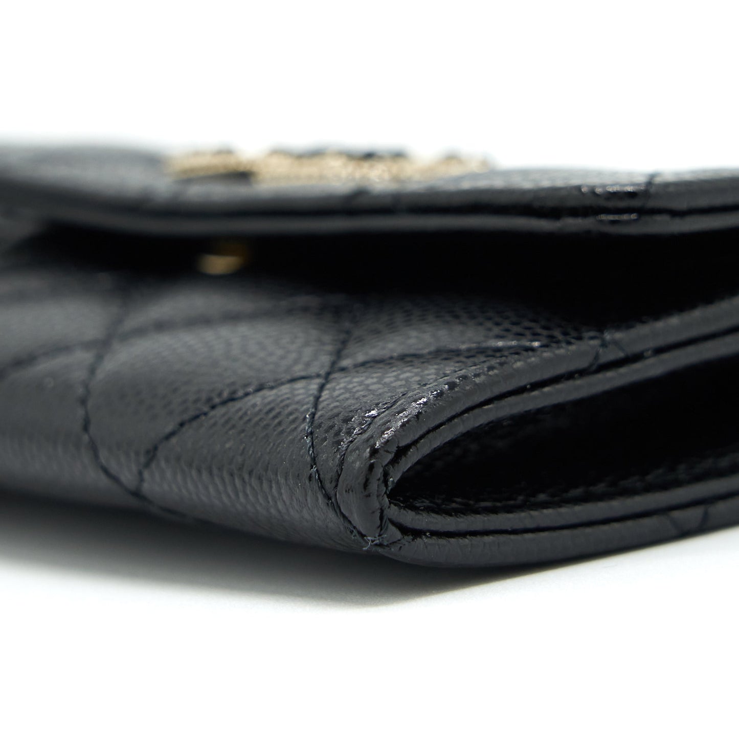 Chanel 22S Detailed Logo Mini Flap Card Holder Caviar Black L