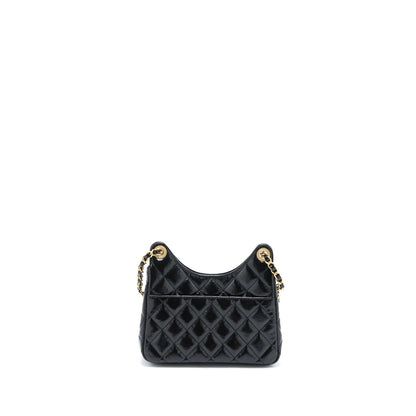 Chanel 23C Small Hobo Bag Shiny Calfskin Black Brushed  (Microchip)