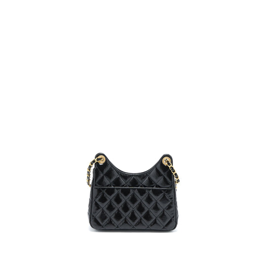 Chanel 23C Small Hobo Bag Shiny Calfskin Black Brushed  (Microchip)