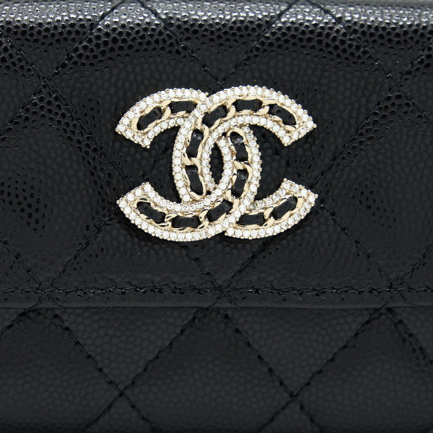 Chanel 22S Detailed Logo Mini Flap Card Holder Caviar Black L
