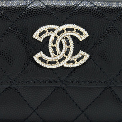 Chanel 22S Detailed Logo Mini Flap Card Holder Caviar Black L