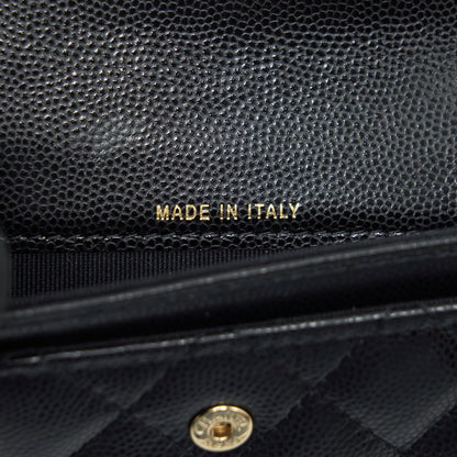 Chanel 22S Detailed Logo Mini Flap Card Holder Caviar Black L