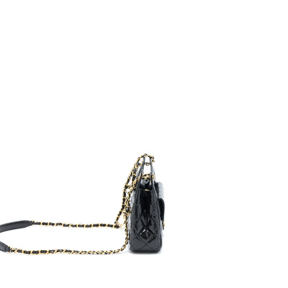 Chanel 23C Small Hobo Bag Shiny Calfskin Black Brushed  (Microchip)