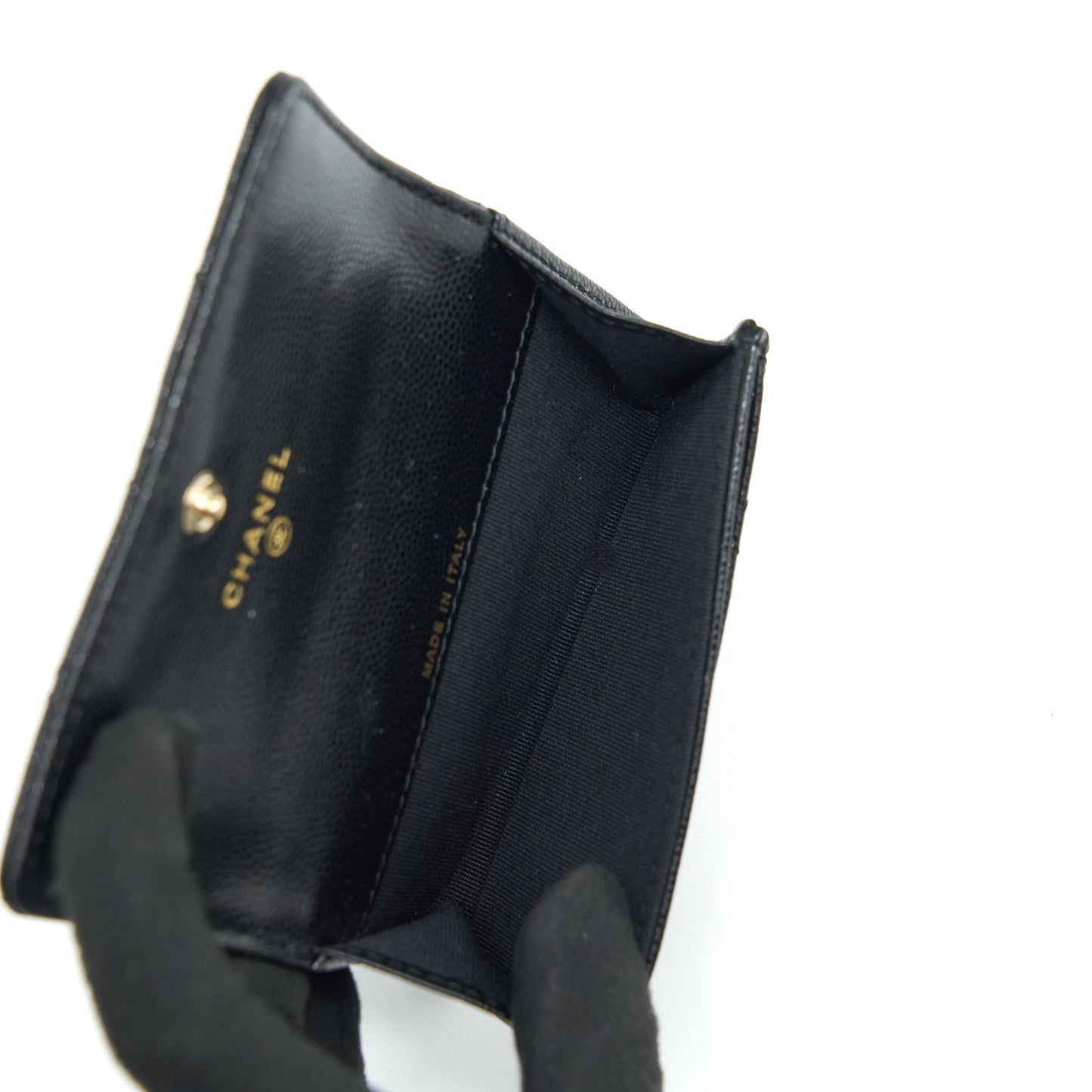 Chanel 22S Detailed Logo Mini Flap Card Holder Caviar Black L