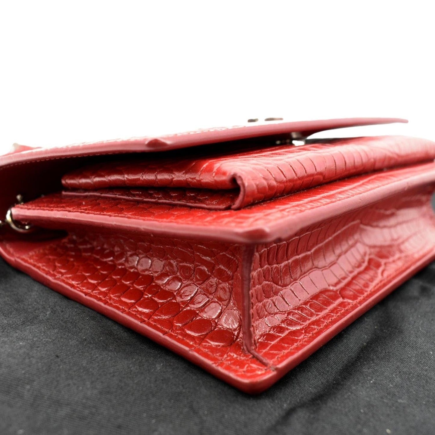 YVES SAINT LAURENT Sunset Crocodile Embossed Leather Crossbody Bag Red