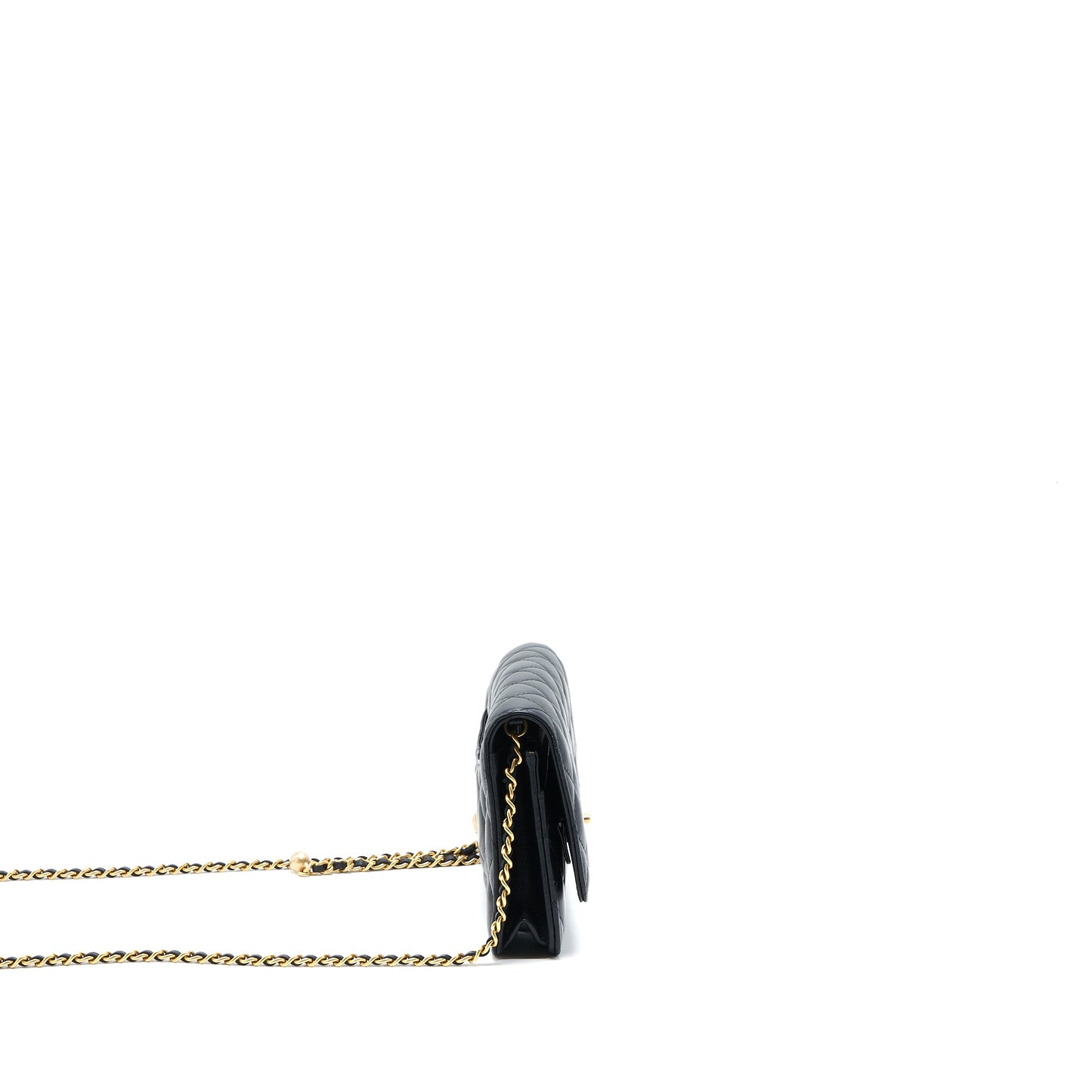 Chanel Pearl Crush Wallet On Chain Lambskin Black  (Microchip)