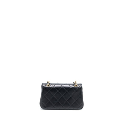 Chanel Enamel CC Logo Quilted Rectangular Flap Bag Lambskin Black L