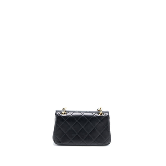 Chanel Enamel CC Logo Quilted Rectangular Flap Bag Lambskin Black L