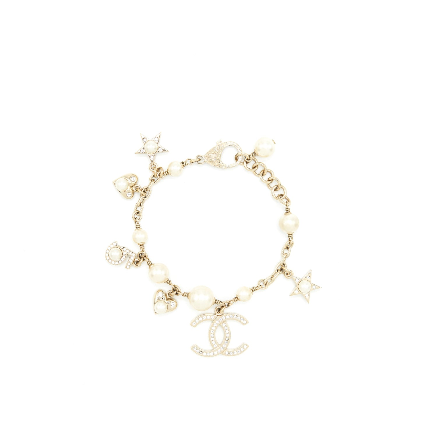 Chanel Heart/Pearl/Crystal Drop Bracelet L