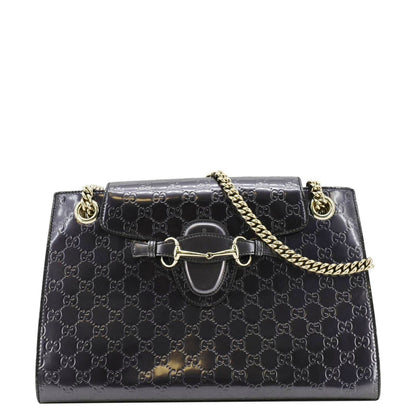 GUCCI Emily Large Guccissima Patent Leather Shoulder Bag Dark Violet 295403
