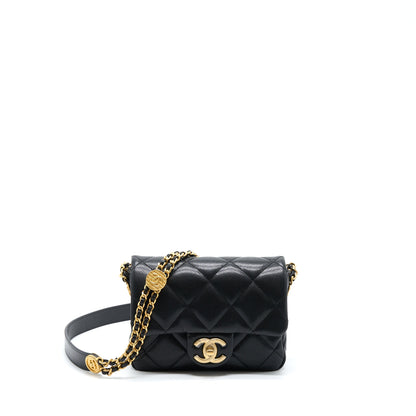 Chanel 22A Mini Square Flap Bag Caviar Black Brushed
