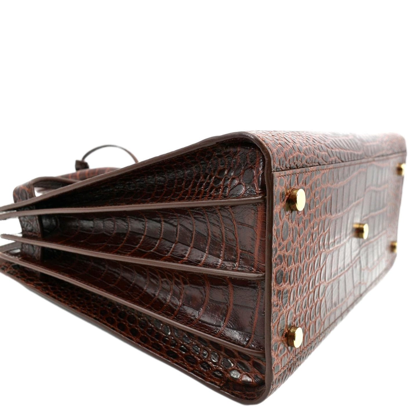 YVES SAINT LAURENT Sac de Jour Embossed Leather Satchel Bag Chocolate Brown