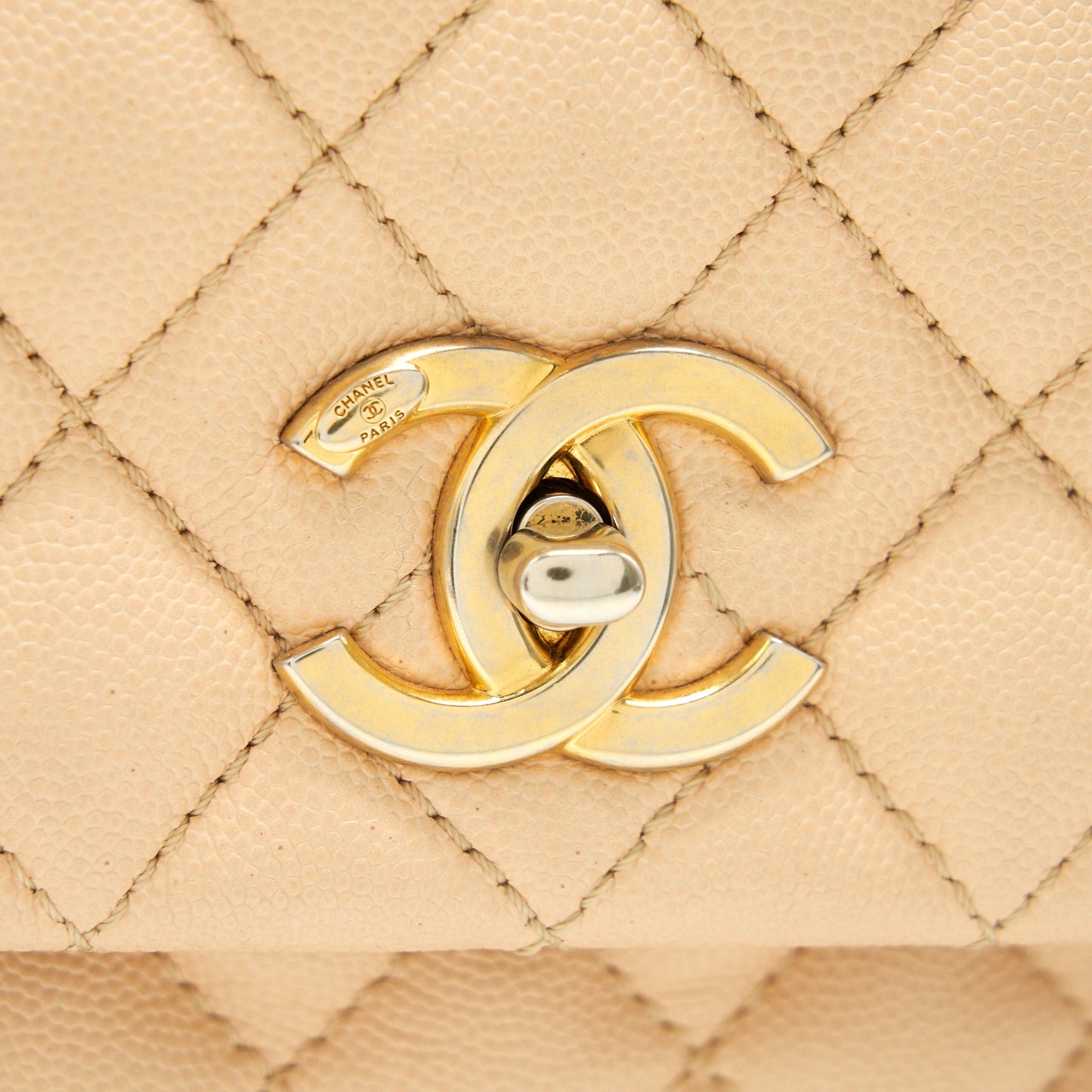 CHANEL CAVIER LARGE COCO HANDLE FLAP BAG BEIGE
