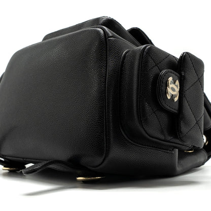 Chanel 23k Triple Pocket Backpack Caviar Black L(Microchip)