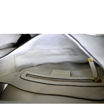 CHRISTIAN DIOR Saddle Grained Calfskin Leather Shoulder Bag Ivory