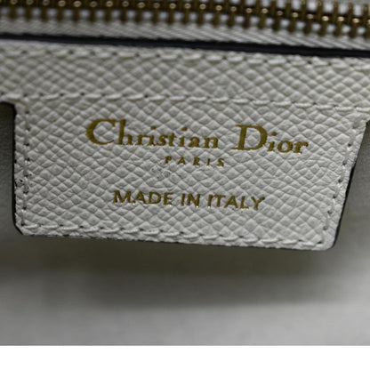 CHRISTIAN DIOR Saddle Grained Calfskin Leather Shoulder Bag Ivory