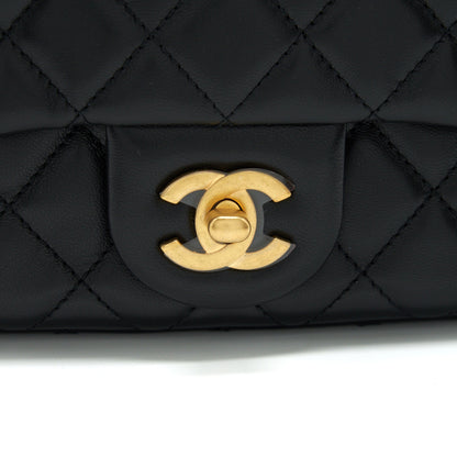 Chanel 22S Pearl Crush Mini Square Flap Bag Lambskin Black