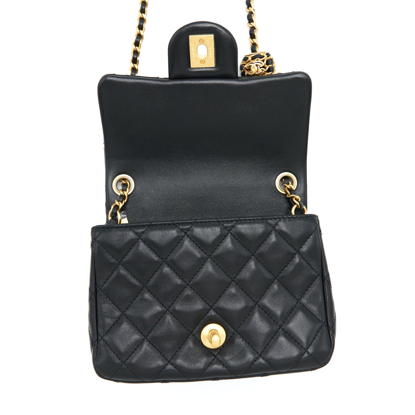 Chanel 22S Pearl Crush Mini Square Flap Bag Lambskin Black