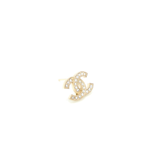 Chanel CC Logo/Crystal Earrings Light Gold Tone