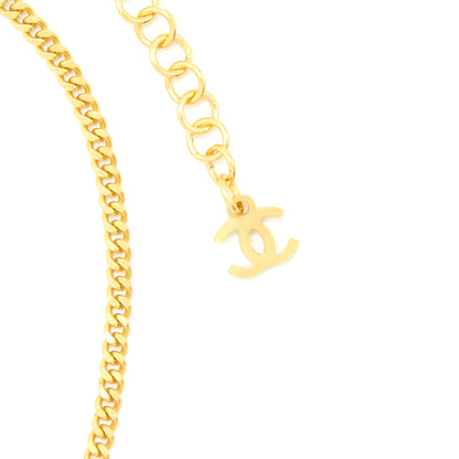Chanel Round CC Logo Necklace Crystal Gold Tone