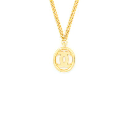 Chanel Round CC Logo Necklace Crystal Gold Tone