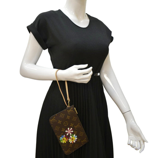 LOUIS VUITTON Neverfull Monogram Canvas Pochette Wristlet Pouch Brown