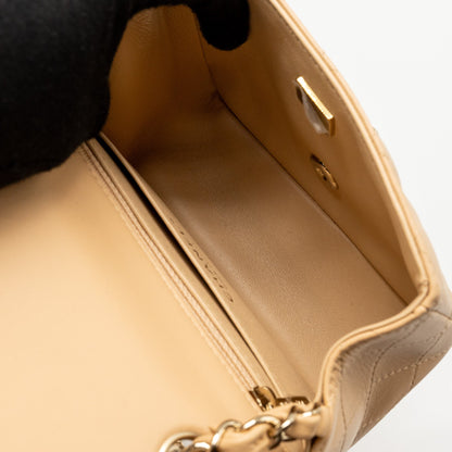 Chanel Mini Square Flap Bag Lambskin Beige L (Microchip)