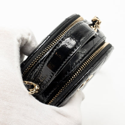 Chanel 22B Top Handle Mini Round Vanity Case With Chain Shiny Lambskin Black L (Microchip)