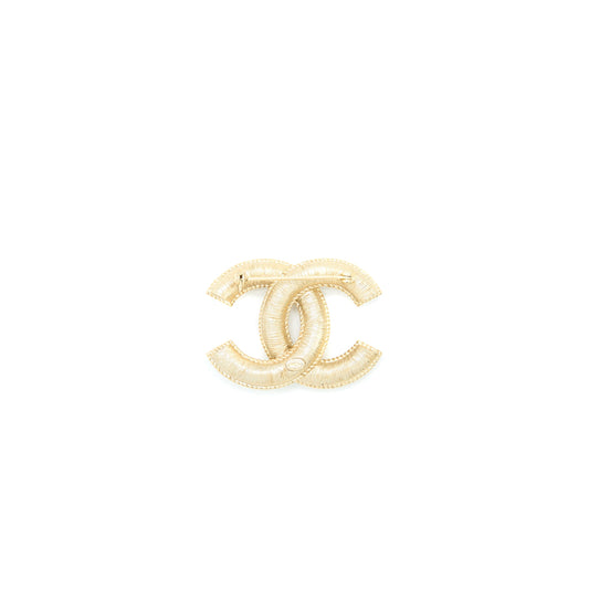 Chanel CC Logo/Pearl Brooch Light Gold Tone