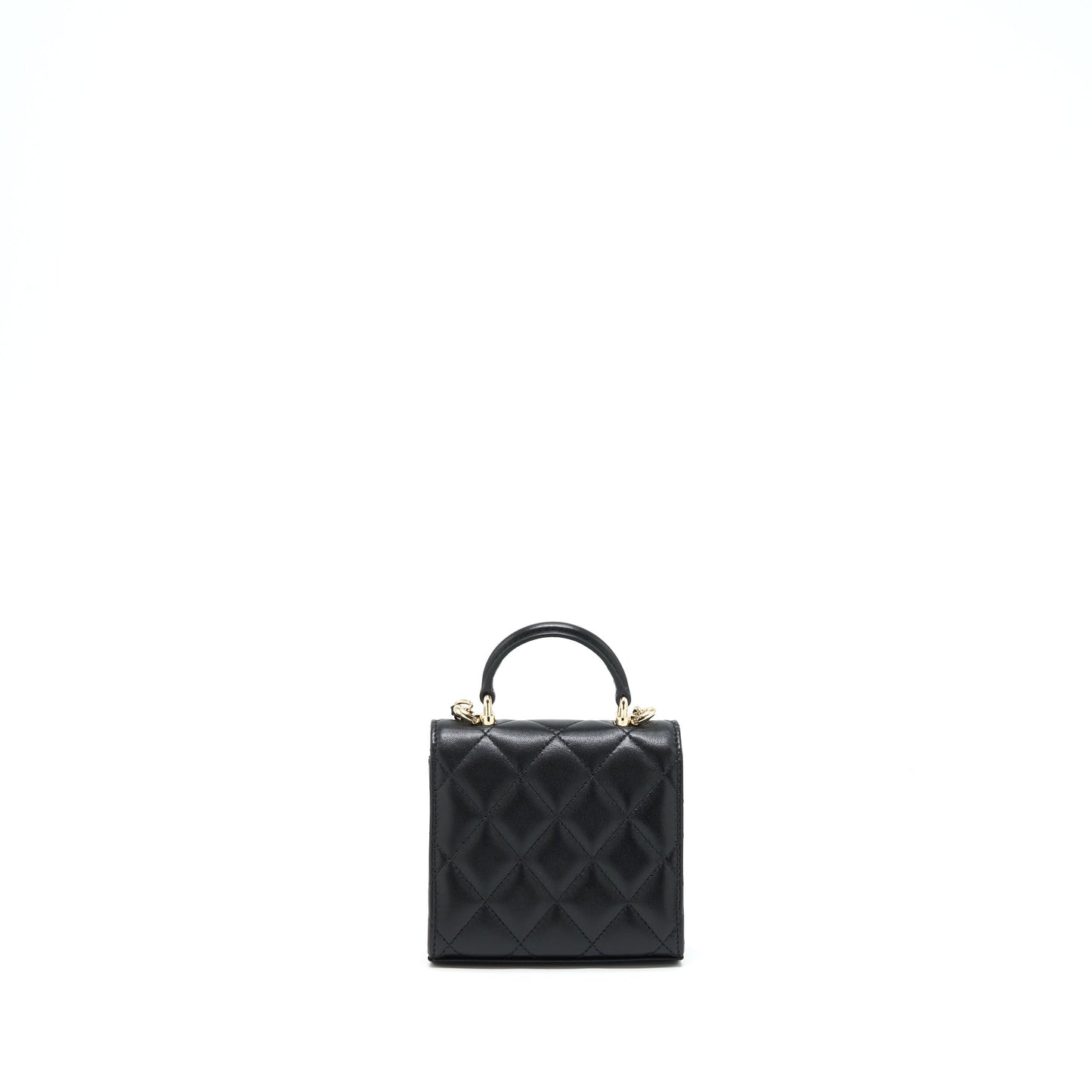Chanel 22P Top Handle Mini Flap Bag With Chain Lambskin Black L