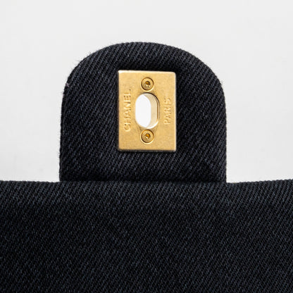 Chanel Black Denim Flap Bag Brushed  (Microchip)