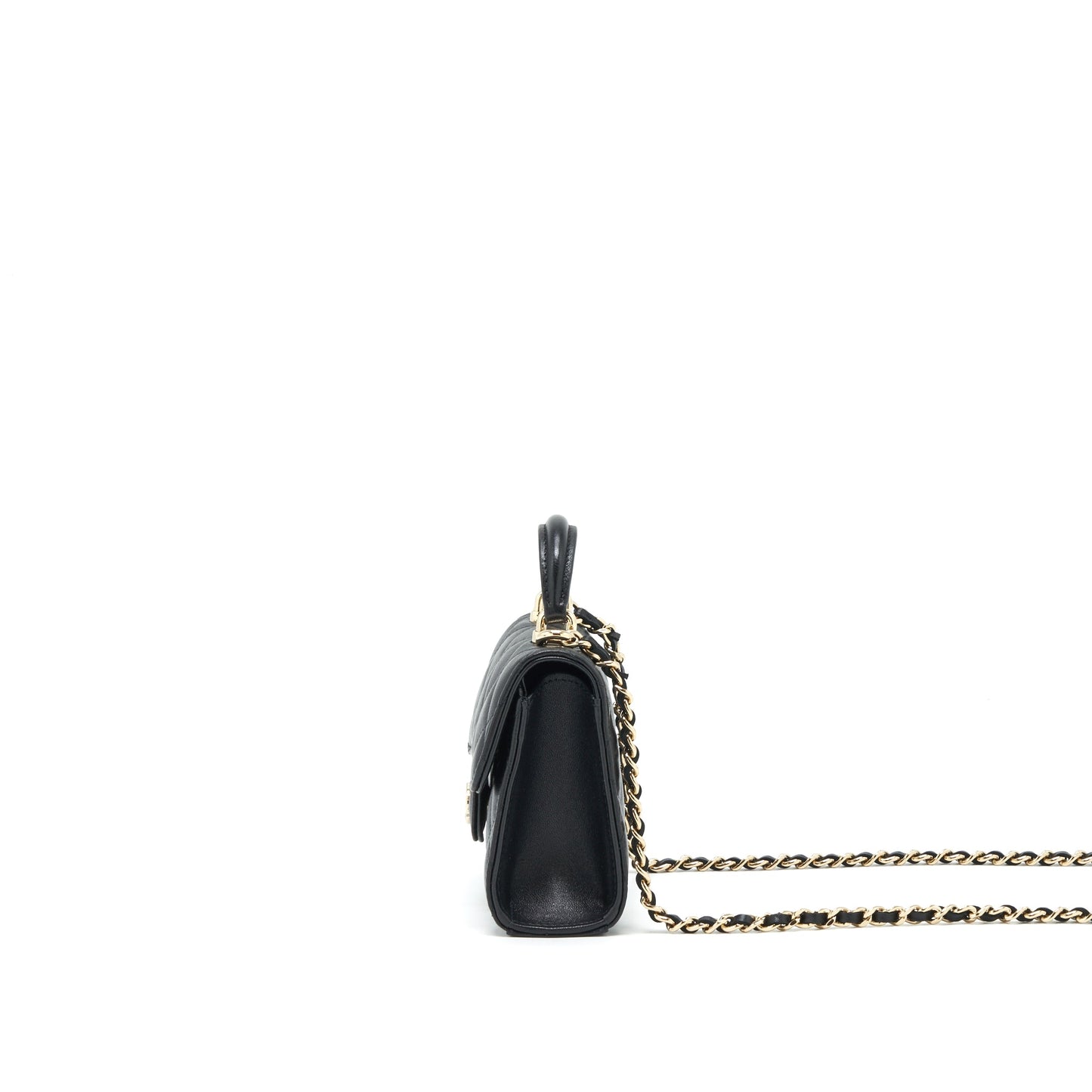 Chanel 22P Top Handle Mini Flap Bag With Chain Lambskin Black L