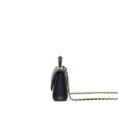 Chanel 22P Top Handle Mini Flap Bag With Chain Lambskin Black L