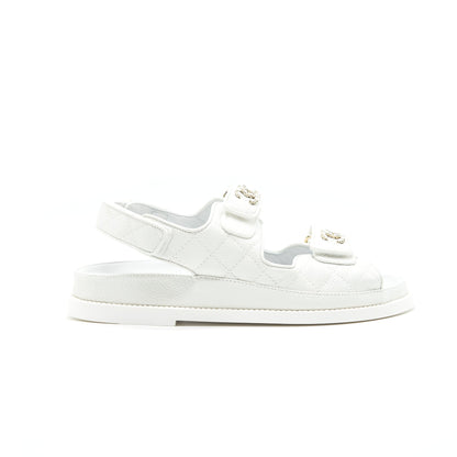 CHANEL DAD SANDALS SIZE36 LEATHER SANDAL WHITE