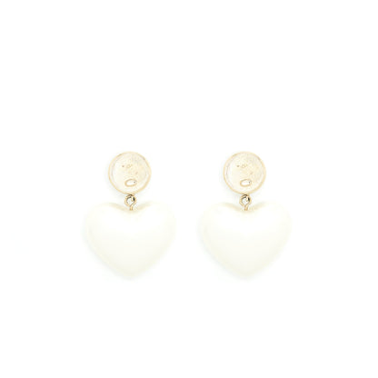 Chanel 21B Giant CC Heart Drop Earrings Light Gold Tone